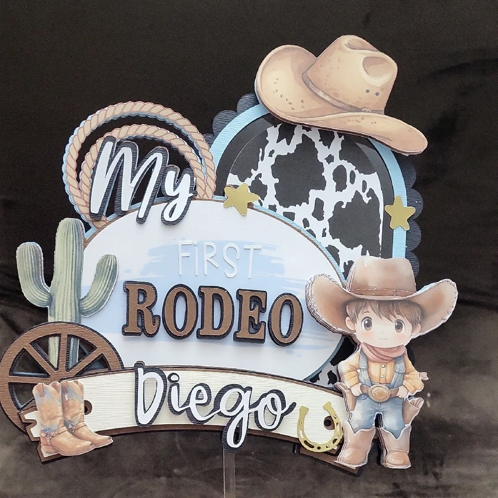 Cowboy Rodeo Cake Topper with Cute Character